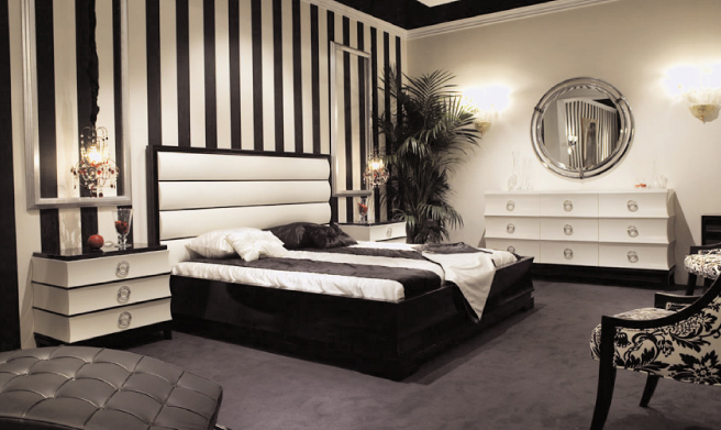 Black and white art deco bedroom