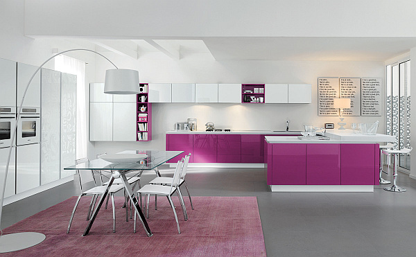 Glossy purple kitchen cabinets