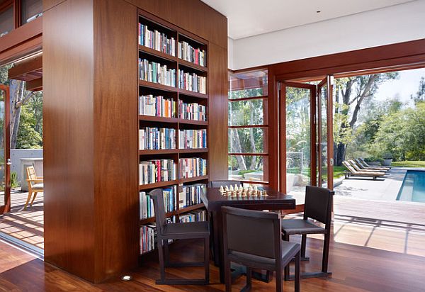 Library design with built-in shelves