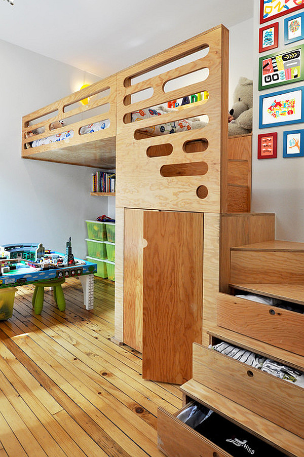 Loft bedroom for kids with  discrete lighting