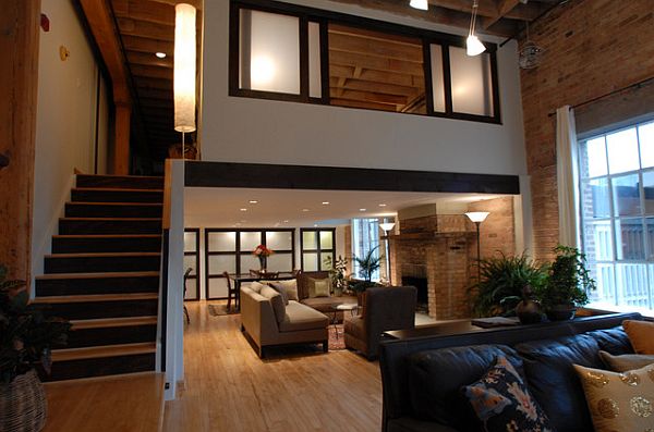 Stunning loft apartment with beautiful window treatments for the suspended office