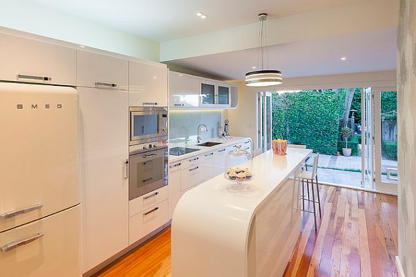 modern art deco kitchen with white furniture