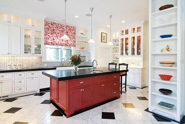 traditional dark red kitchen island