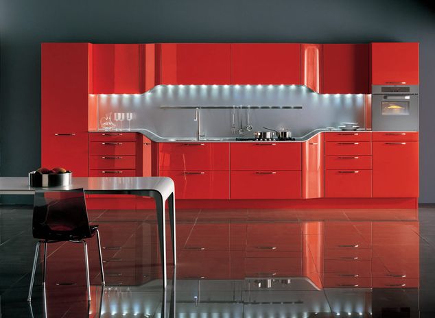 ultra modern tangerine red kitchen design