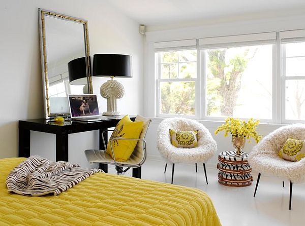 yellow and black bedroom