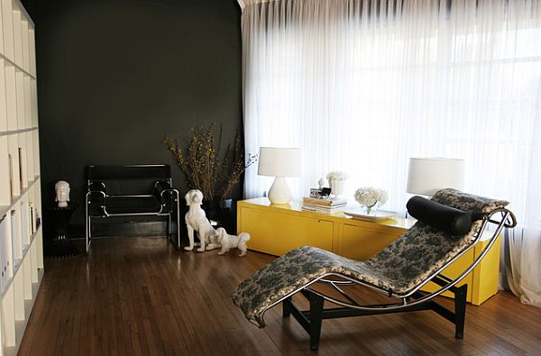 Yellow and black living room decor