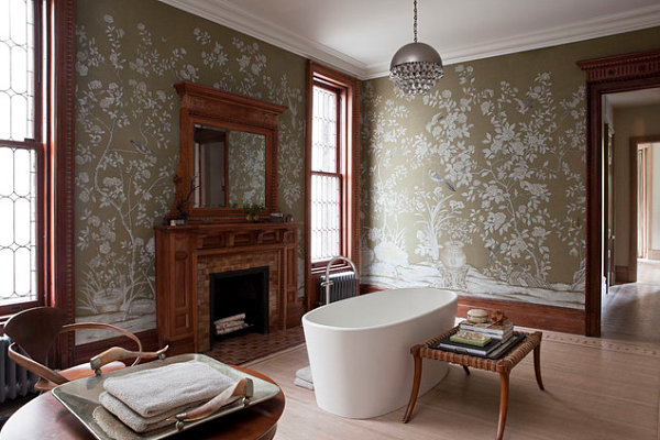 Chinoiserie bathroom wallpaper