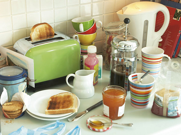 Cluttered kitchen counter