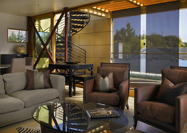 Contemporary houseboat living room