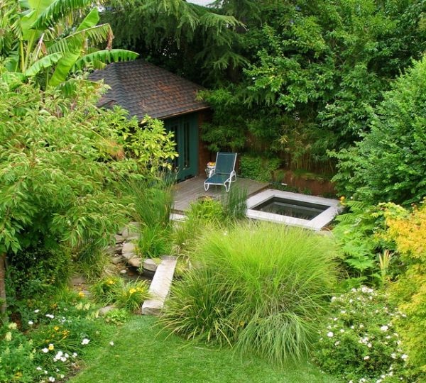 Daft deck space and a Japanese garden give this backyard a unique presence