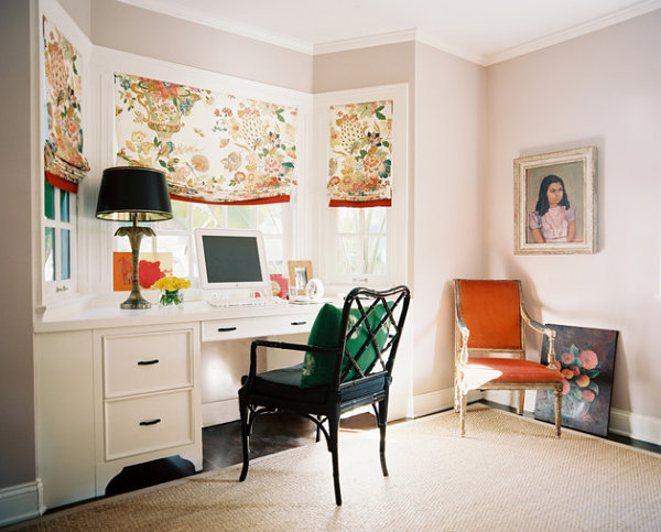 Emerald green and orange in a home office