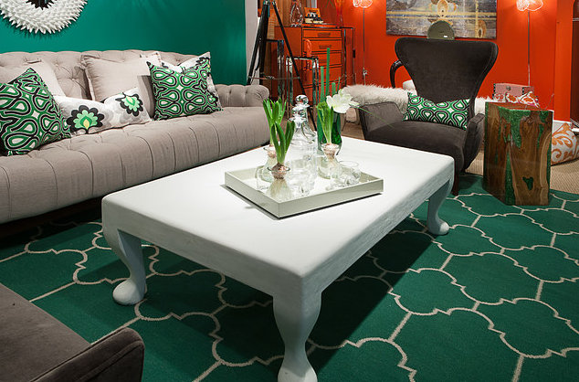 emerald and brown living room