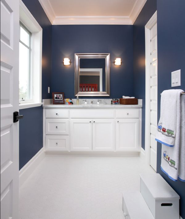 Exquisite kids bathroom in blue and white