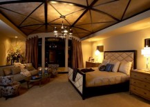 modern cross beams used as ceiling design in bedroom