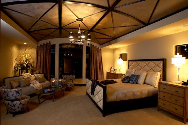 modern cross beams used as ceiling design in bedroom