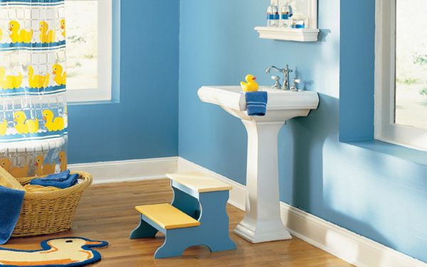 Fun bathroom design with a yellow rubber duck theme