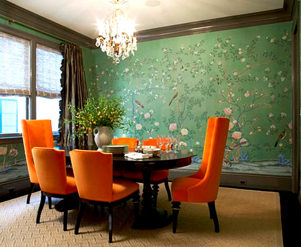 Green and orange dining room