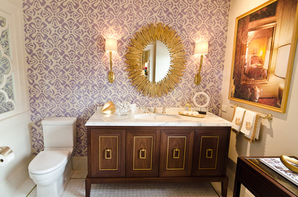 Lavender and white bathroom wallpaper