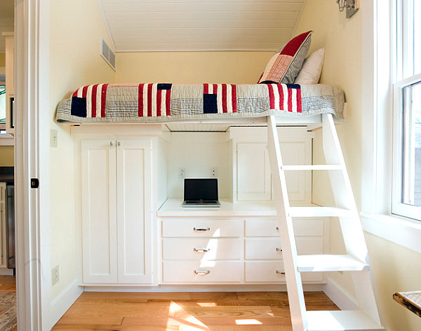 Loft bed in a guest room and office