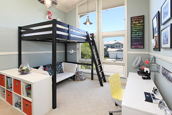 bunk bed with seating area