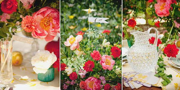 Lush wedding table with colorful details