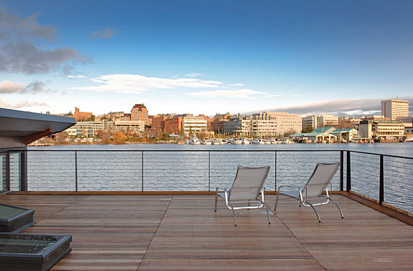 Modern houseboat deck