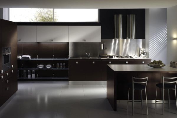 Modern kitchen design in dark hues