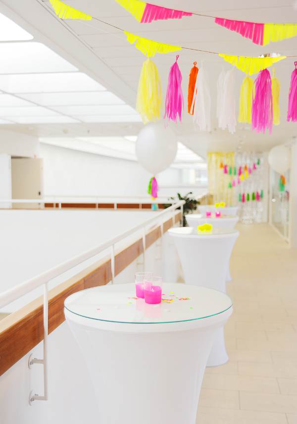 Neon and white party decor