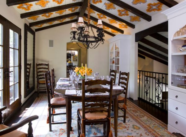 Painted tile ceiling for the daft little dining room