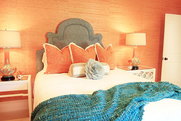 Salmon and blue bedroom