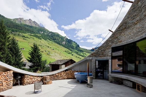 Stone courtyard of underground home