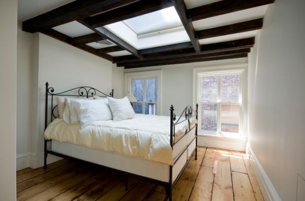 Tasteful bedroom ceiling incorporates skylight in its design