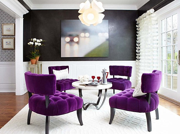 Violet chairs and red tableware