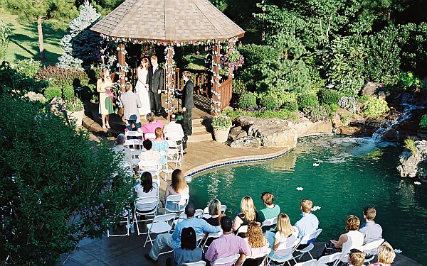 backyard home wedding setup