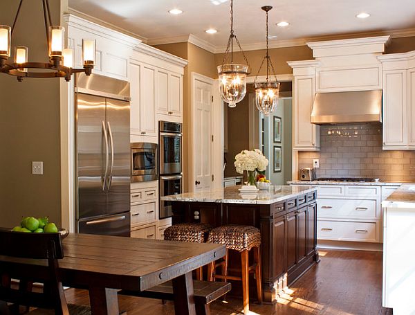 beautiful kitchen with chair and bench