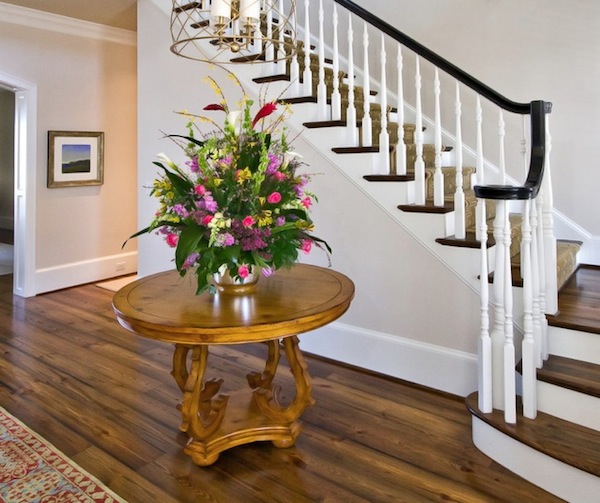 foyer flowers entry stairs