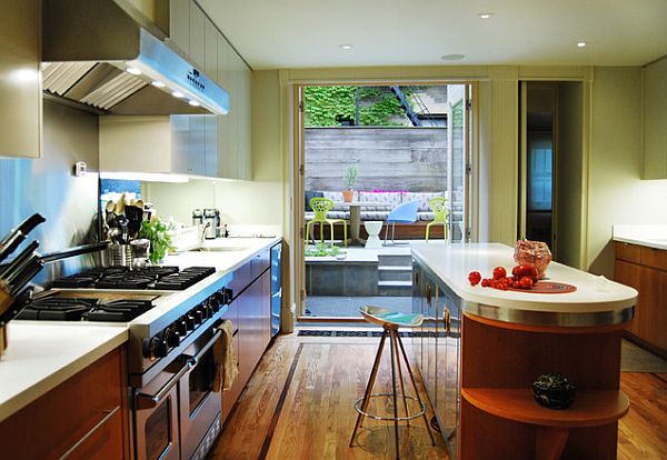 Kitchen design with bar stool and island