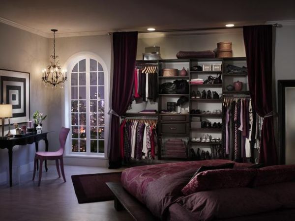 This stunning closet uses a curtain to conceal it.