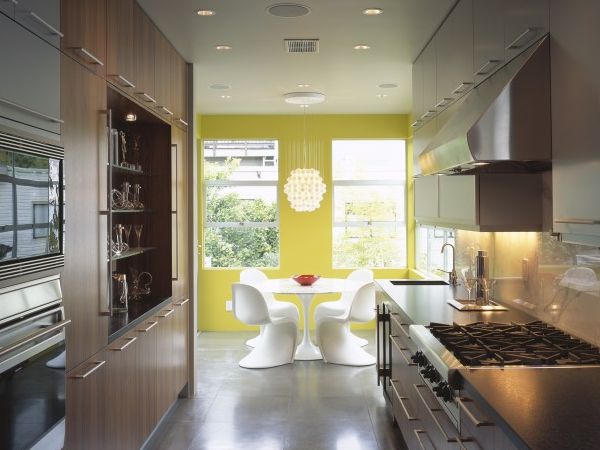 Modern galley style kitchen in a small space