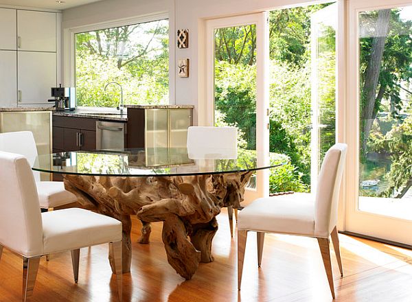 Round glass tabletop in the kitchen