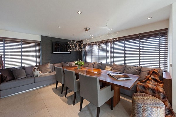 stylish dining area with corner couch