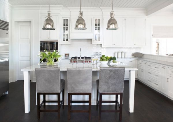 white kitchen with pendant lighting