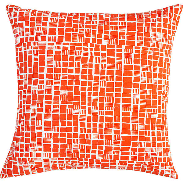 Block print pillow in bright orange