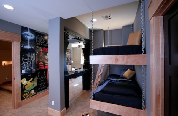 Bunk beds for the kids bedroom with a suspended twist!