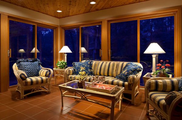 Classic interiors that also employ sliding glass doors to accentuate their beauty