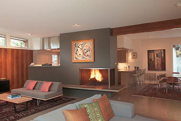 Contemporary corner fireplace