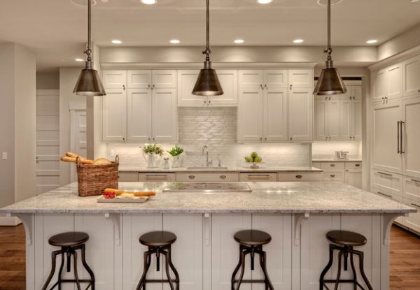 Contemporary kitchen with Darien Metal Pendants over the kitchen island