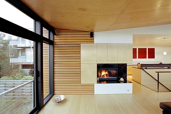 Corner fireplace with wall of interest