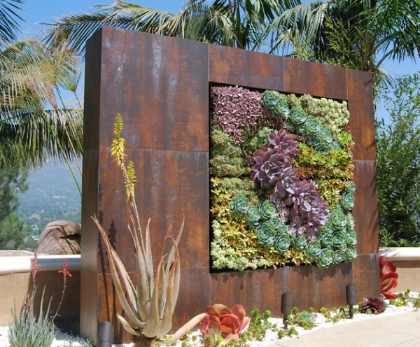 Custom designed succulent wall makes for a perfect addition to any natural setting