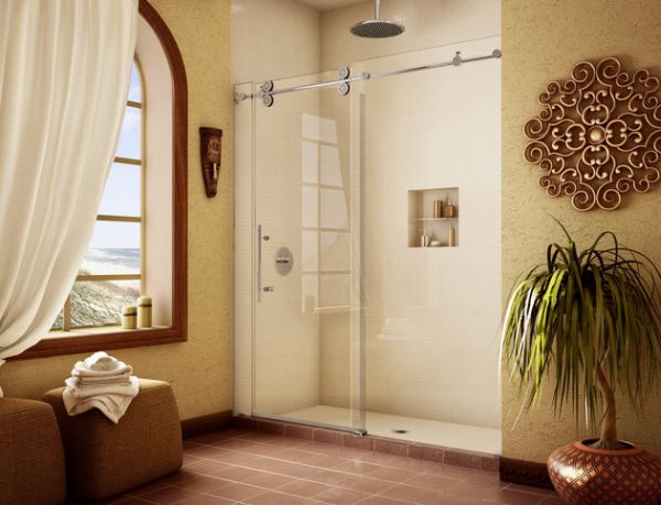 Elegant shower space with sliding glass doors